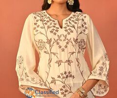 Waliya Ivory Embroidered Kurti for Women By Lakshita Fashion